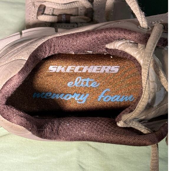 Skechers Elite Memory Foam women’s sz 6. Stone Brown walking shoes. See defect. - Picture 2 of 9